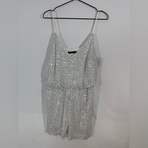 Silver Sequin‎ Romper Double Crazy Sz 1X Women’s Sparkly Sleeveless Party Outfit